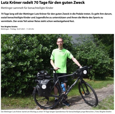 Lutz Kröner radelt für den guten Zweck (